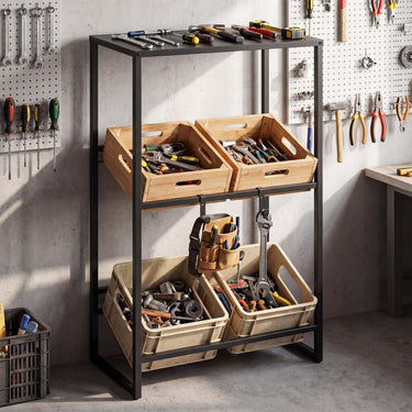 3-Tier Drink Crate Shelf, Heavy-duty Metal Storage Rack with 2 Hanging Hooks