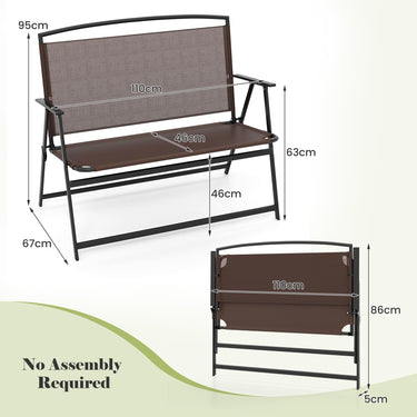 180KG Folding Outdoor Garden Bench, 2-Person Patio Bench with Backrest and Armrests - PatiojoyAU