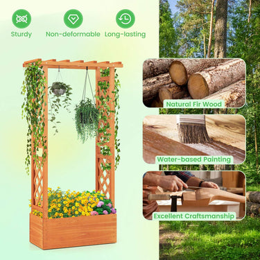 Raised Garden Bed with Trellis Wood Freestanding Planter Box with Hanging Roof
