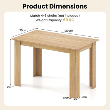 120 CM Dining Table for 4-6, Wooden Rectangular Table