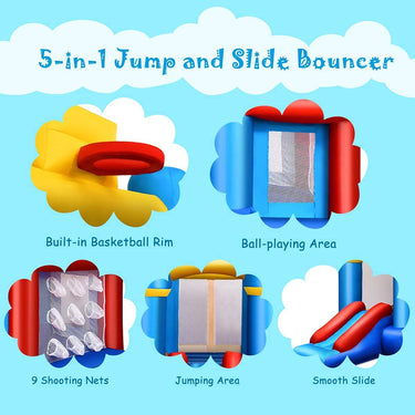 5-in-1 Inflatable Kids Jumping Castle Bouncer with Slide