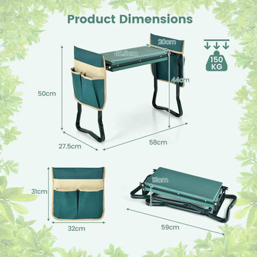 Portable & Foldable Garden Tool with Wide Kneeling Pad & 2 Large Tool Pouches