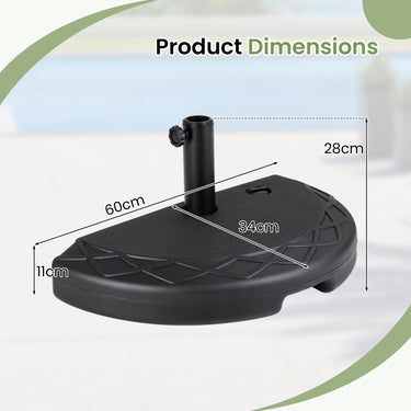 Half Round Patio Umbrella Base 20kg Water and Sand Fillable Umbrella Stand