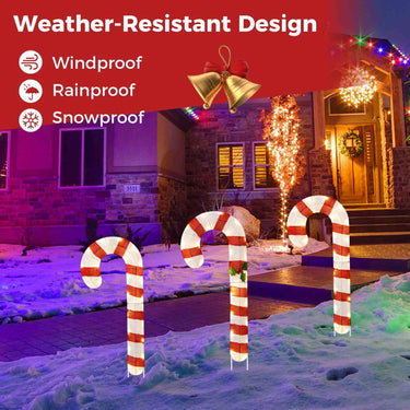 3 Pieces 80CM Pre-Lit Xmas Yard Candy Canes with 75 LED Lights