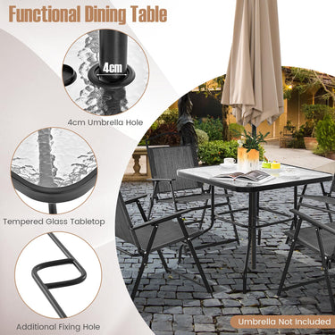 Patio Dining Set for 4, Folding Chairs & Dining Table Set w/Umbrella Hole - PatiojoyAU