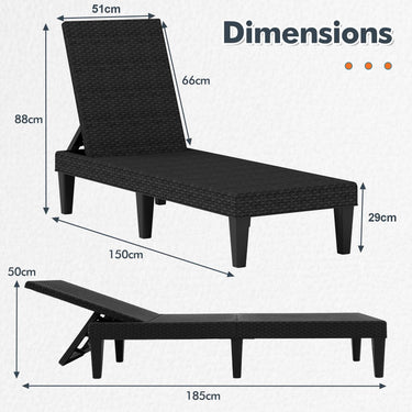 Outdoor Chaise Lounger Chair, 3-Position Reclining Chair with Waterproof Rattan Textured PP Surface