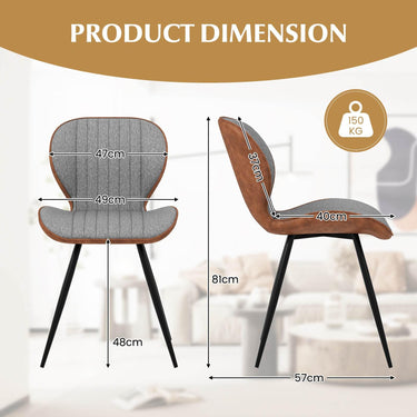 2 Set Armless Dining Chair with Curved Backrest and U-shaped Seat
