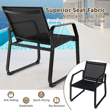 4 Piece Patio Conversation Set, Metal Chair & Table Set w/Breathable Fabric Seat, Tempered Glass Tabletop - PatiojoyAU