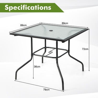 89CM Patio Bistro Table w/ 38 mm Umbrella Hole, Tempered Glass Top Outdoor Indoor Dining Table - PatiojoyAU