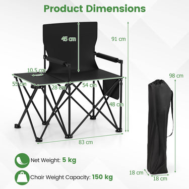 Oversized Camping Chair with Side Table and 2 Storage Pockets
