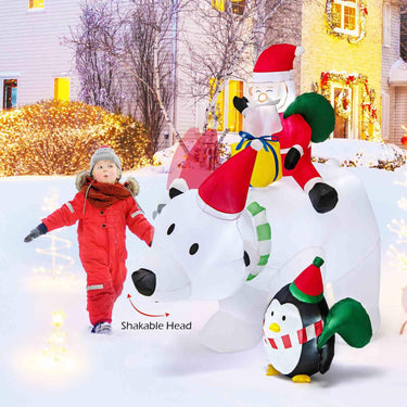 2M Inflatable Christmas Santa Riding Polar Bear with Shaking Head
