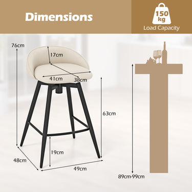 Upholstered Bar Stools Set of 2 Counter Height Barstools with Footrest