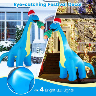 3.1M Christmas Inflatable Lighted Green Dinosaur with Hat