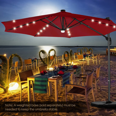 3m Patio Umbrella W/ 28 LED Lights, Solar-Powered Cantilever Umbrella Aluminum Pole