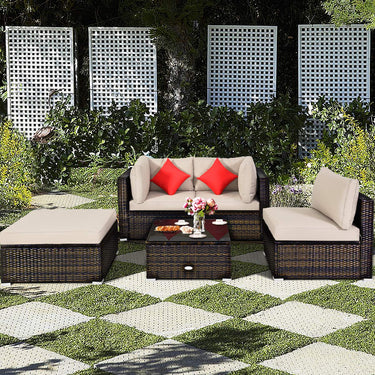 5-Piece Patio Furniture Set Sectional Conversation Cushion