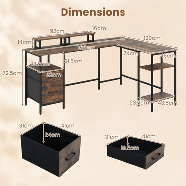 L-Shaped Desk with Power Outlets, Reversible Corner Desk with Monitor Stand