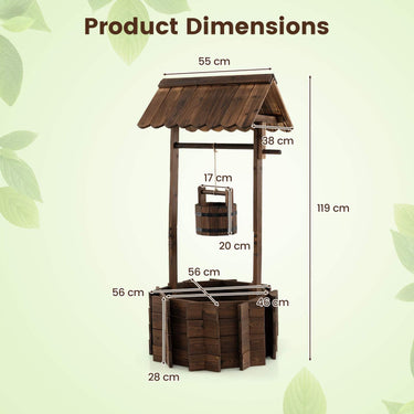 Garden Wooden Wishing Well Bucket with Hanging Bucket Planter