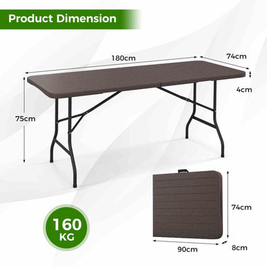 180cm Outdoor Portable Folding Table with Wood Tabletop