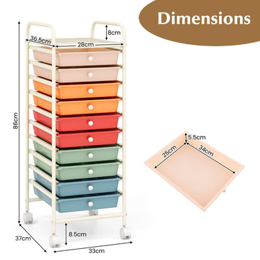 10 Drawers Rolling Storage Trolley Organizer Cart with Wheels