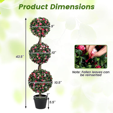 Artificial Triple Ball Rose Topiary Tree, 43.5" Faux Potted Floral Plant