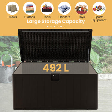 492 L Patio Deck Box, All Weather Storage Container w/Lockable Lid
