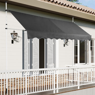 3.5M Manual Retractable Awning, 2-3M Height Adjustable Outdoor Sunshade w/Crank Handle