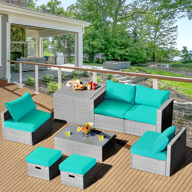 8-Piece Outdoor Patio Furniture Set, Outdoor Space-Saving PE Rattan Conversation Set - PatiojoyAU