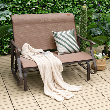 Patio Glider Bench, 2-Person Outdoor Rocking Bench with High Back & Curved Armrests