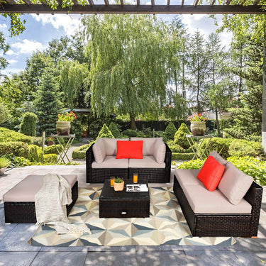 6 PCS Outdoor Rattan Sofa With Seat & Back Cushions