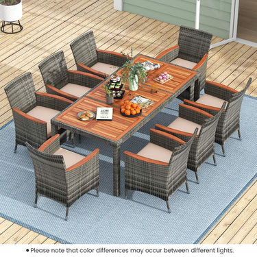 9 Pieces Patio Wicker Dining Set, Outdoor Acacia Wood Table & 8 Chairs - PatiojoyAU