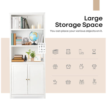 3-Shelf Bookcase with Double Doors & Adjustable Shelves & Cabinet