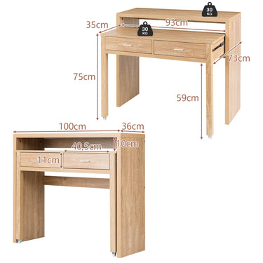 Extending Writing Desk Console Table with 2 Drawers