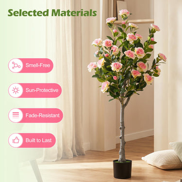 128cm Artificial Camellia Tree with 27 Blooms for Home Office Decor