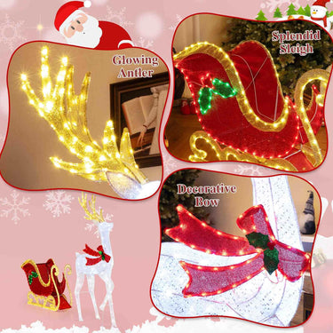 LED Lighted Christmas Reindeer and Santa Sleigh