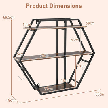 3-Tier Decorative Floating Wall Shelves with Solid Metal Frame