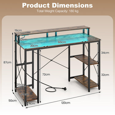 120cm Computer Desk with Charging Station and LED Lights