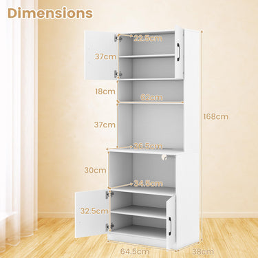 Pantry Cabinet with Power Outlets, Freestanding Narrow Kitchen Hutch with 4 Doors