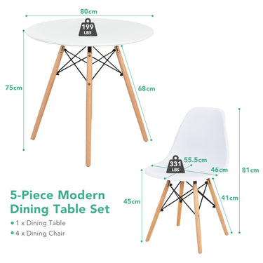 5 PCS Dining Table Set with Solid Wood Leg and Reinforced Metal Frame for Kitchen/Dining Room