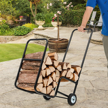 Firewood Cart, Rolling Firewood Log Carrier with Durable Rubber Wheels, Labour-Saving Fireplace Log Hauler for All-Terrain - PatiojoyAU
