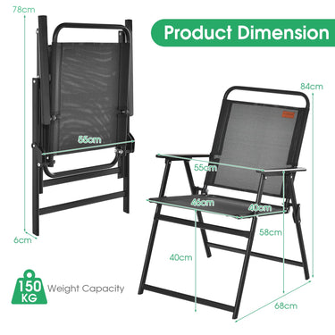 Outdoor Folding Chairs Set of 2/4, Lawn Chairs w/Breathable Seat & Cozy Armrests, Heavy-Duty Metal Frame - PatiojoyAU