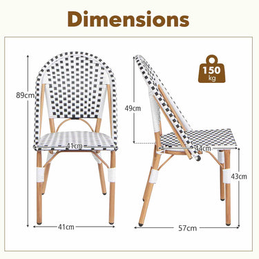Bistro Chair Set of 2, Outdoor Armless Dining Chairs with Hand-woven Rattan - PatiojoyAU