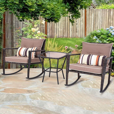 3PCS Patio Rocking Chair Set w/Lumbar Pillows, Soft Detachable Cushions, All Weather Chaise Lounge Chairs