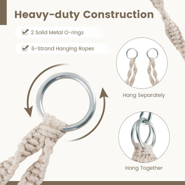 Swing Chair Hand-Woven Rope Hanging Chair with Thick Cushion & Folding Metal Frame