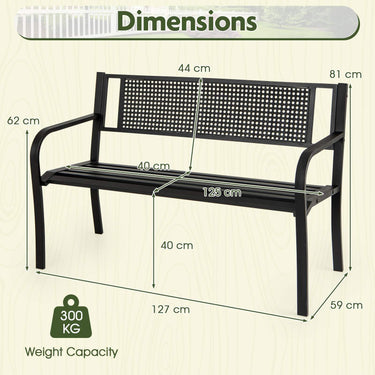 Garden Bench with Patterned Backrest and Curved Armrests