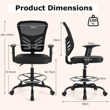 Height-adjustable Swivel Task Drafting Chair with Adjustable Armrests