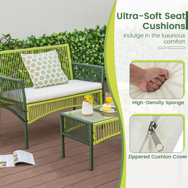 Outdoor Rattan Chair Set, 4 Piece Patio Round Wicker Conversation Set W/Soft Cushions - PatiojoyAU