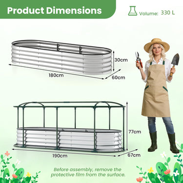 Galvanized Raised Garden Bed with Greenhouse Cover, Outdoor Planter Box with Roll-up Window