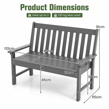 Outdoor 2-Person Bench All-Weather HDPE Patio Loveseat Chair with Cozy Backrest