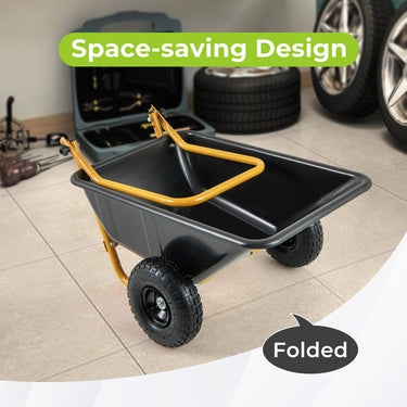 Dual-Wheel Wheelbarrow, Heavy-Duty Garden Utility Cart with Built-in Stand, Pneumatic Tires - PatiojoyAU