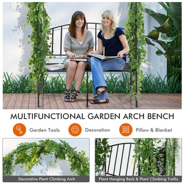 Steel Garden Arch W/2-Seat Bench 116 x 51 x 206 CM Outdoor Arbor for Climbing